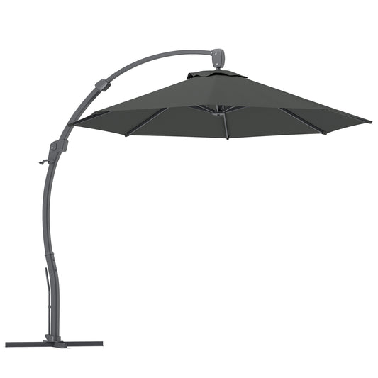 Outsunny 3(m) Garden Cantilever Parasol, Round Overhanging Umbrella with Crank Handle, Cross Base, Aluminium Frame and 360√Ç¬∞ Rotation, Banana Patio Umbrella for Outdoor Sun Shade, Grey