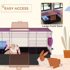 PawHut Chinchillas Small Rabbit Guinea Pig Small Animal Cage, Pet Playhouse, with Platform, Ramp, 99 x 52 x 53cm, Black