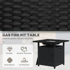 Outsunny 72.5 x 72.5cm 50,000 BTU Fire Pit Table, with Cover - Black