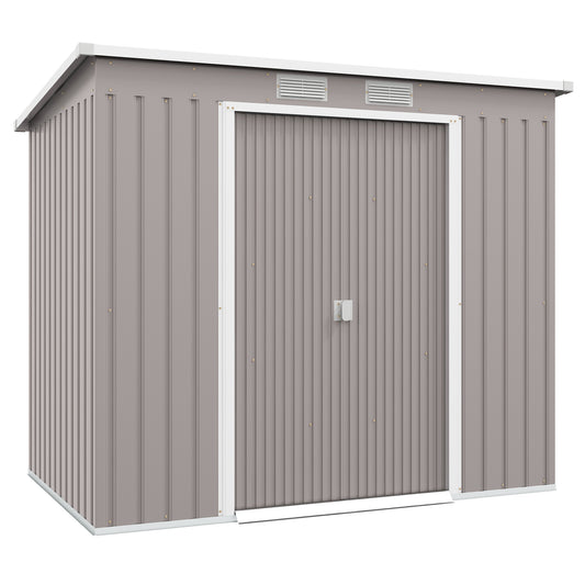 Outsunny 7 x 4ft Galvanised Steel Garden Shed, with Foundation Kit - Grey