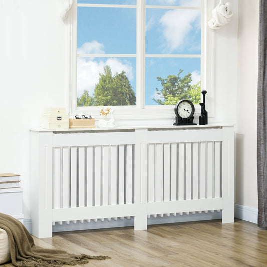 HOMCOM Slatted Radiator Cover Painted Cabinet MDF Lined Grill in White (172L x 19W x 81H cm)