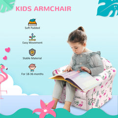 AIYAPLAY Kids Armchair with Flamingo Design, Wooden Frame, for Bedroom, Playroom, Kids Room - Pink