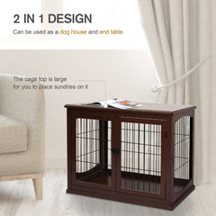 PawHut Dog Crate Furniture, Puppy Crate End Table, Pet Kennel House with 2 Doors for Medium and Small Dogs, 81 x 58.5 x 66 cm, Brown