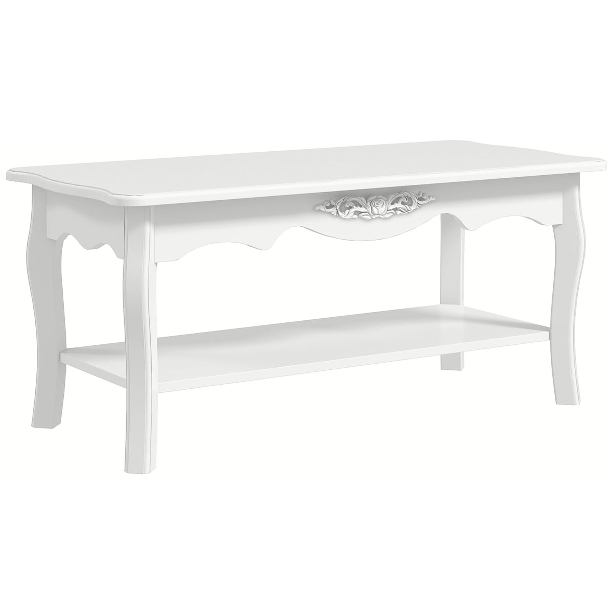 HOMCOM White Coffee Table Wood Cocktail Tea Centre Table with Storage Shelf for Living Room Reception Room, 94L x 44W x 42H cm