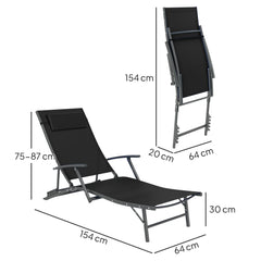 Outsunny Set of Two Adjustable Back Sun Loungers - Black