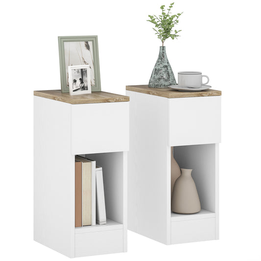 HOMCOM Set of Two Modern Storage Bedside Tables - White