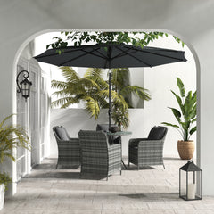 Outsunny 4 Seater Rattan Dining Set with Parasol & Cushions - Mixed Grey