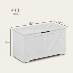 HOMCOM 100L Home Storage Box, with Safety Hinges - White Wood-Effect