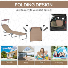 Outsunny Sun Lounger, with Adjustable Face Canopy - Brown