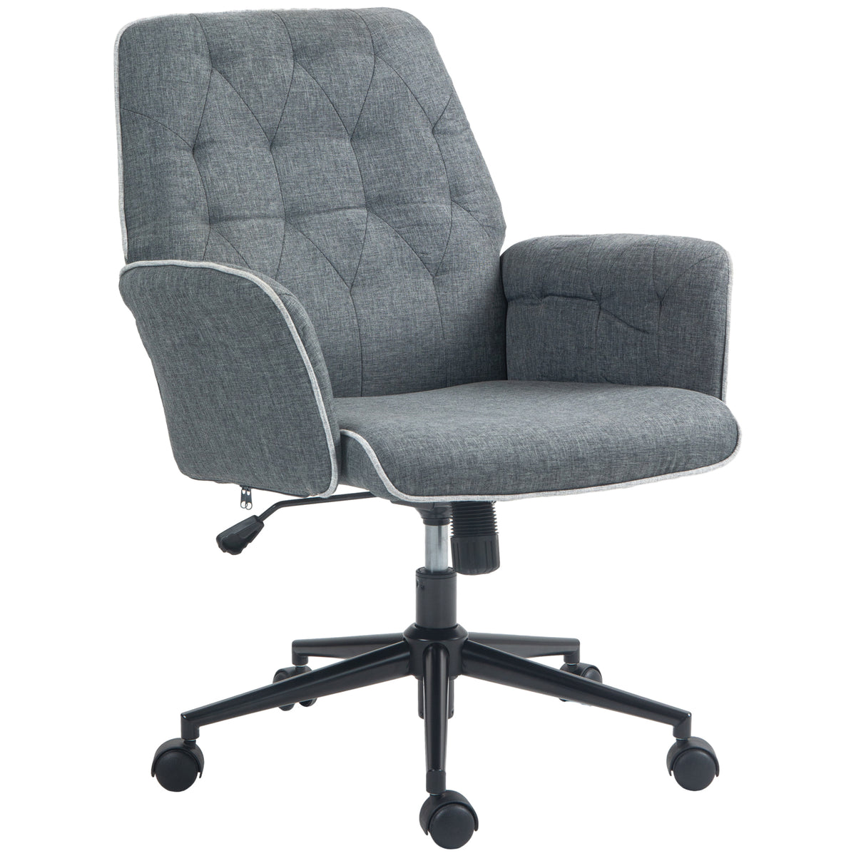 HOMCOM Linen Computer Chair with Armrest, Modern Swivel Chair with Adjustable Height, Dark Grey