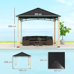 Outsunny 3 x 3 m Decorative Metal Gazebo - Black/Wood-Effect