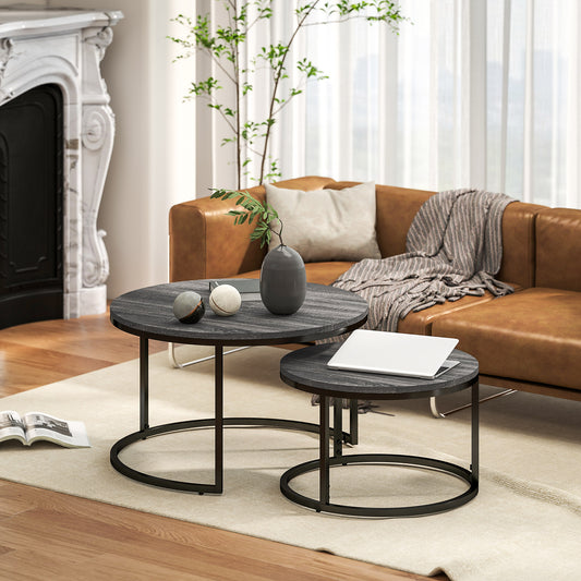 HOMCOM Set of Two Marble-Effect Stacking Tables - Black