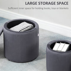 HOMCOM Modern Storage Ottoman مع غطاء قابل للإزالة، كرسي تخزين من القماش، كرسي قدم، طاولة جانبية لطاولة الزينة، مجموعة من قطعتين، رمادي