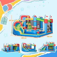 Outsunny Kids Inflatable Bouncy Castle Water Slide 6 in 1 Bounce House Jumping Castle Water Gun Climbing Wall with Air Blower for Age 3-8, 3.9 x 3 x 2m