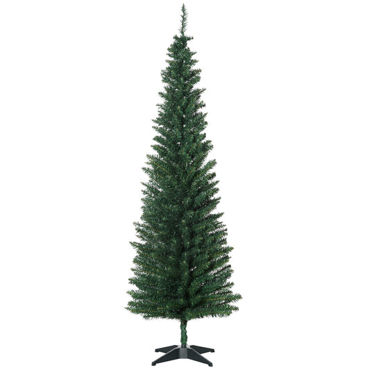 HOMCOM 6ft Unlit Artificial Christmas Tree, Pencil Slim Xmas Tree with Solid Stand and Realistic Branches, Green