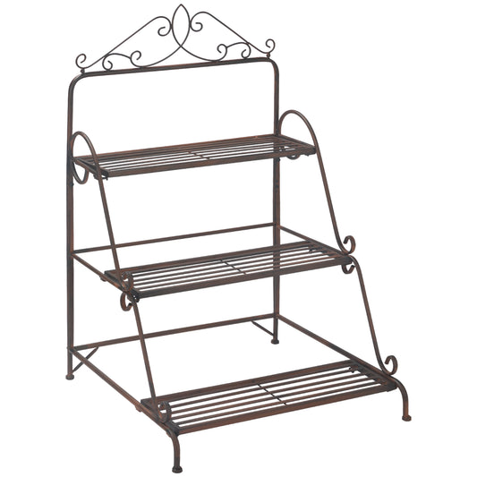 Outsunny 3 Tier Stair Style Metal Plant Stand, Flower Pot Holder Display Shelf, Storage Organizer Rack for Indoor Outdoor Patio Balcony Yard