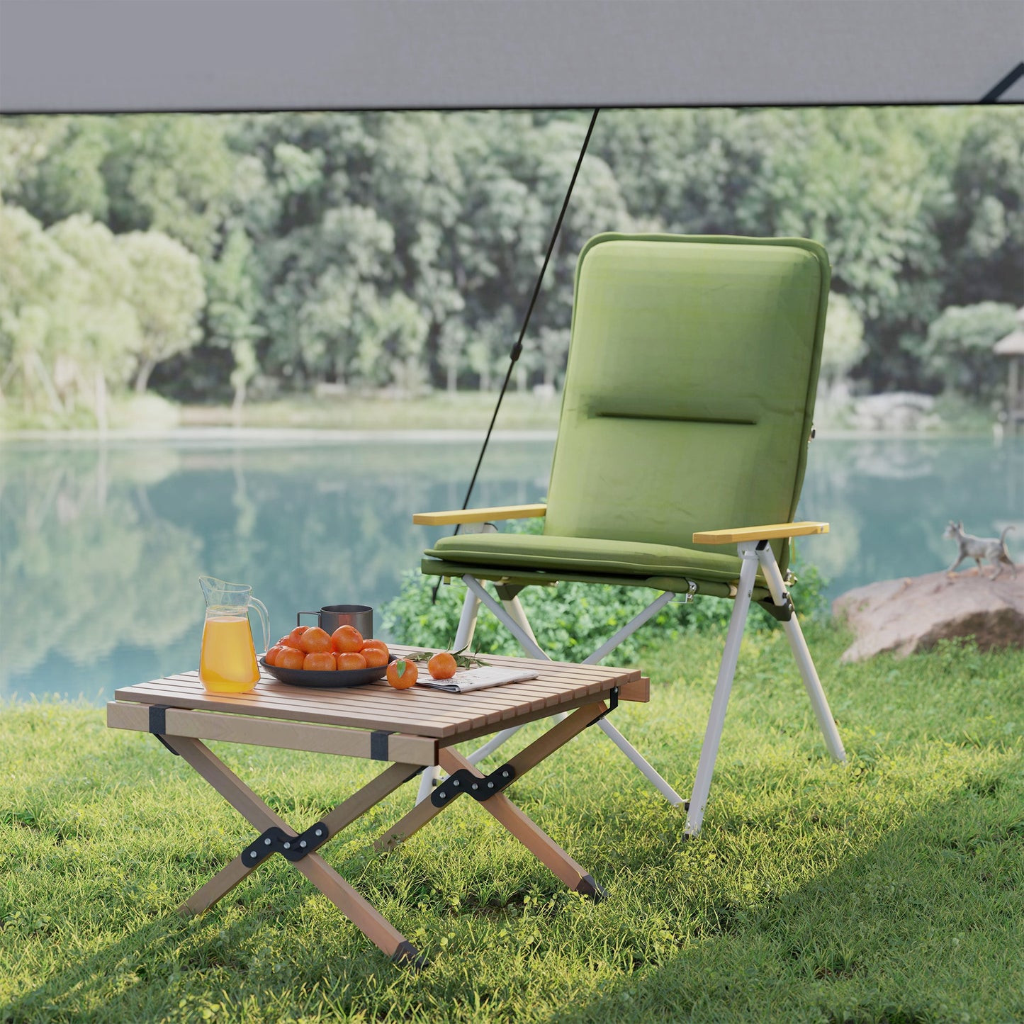 Outsunny Portable Camping Chair for Adults, High Back Folding Chair with Padded Seat and Carry Bag, Outdoor Recliner for Hiking, Fishing, Beach and Picnic, Green