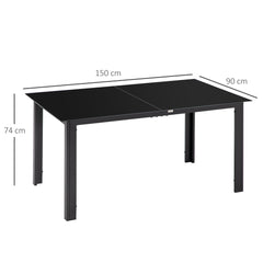 Outsunny Outdoor Dining Table for 6, Aluminium Rectangular Garden Table with Tempered Glass Tabletop for Yard, Patio, Black