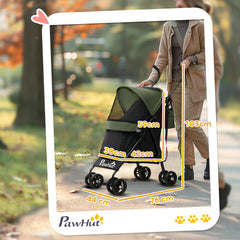 PawHut Umbrella Structure Dog Stroller, Lightweight & Portable Dog Pram w/ Shoulder Strap, Storage Bag & Cup Holder, Dark Green