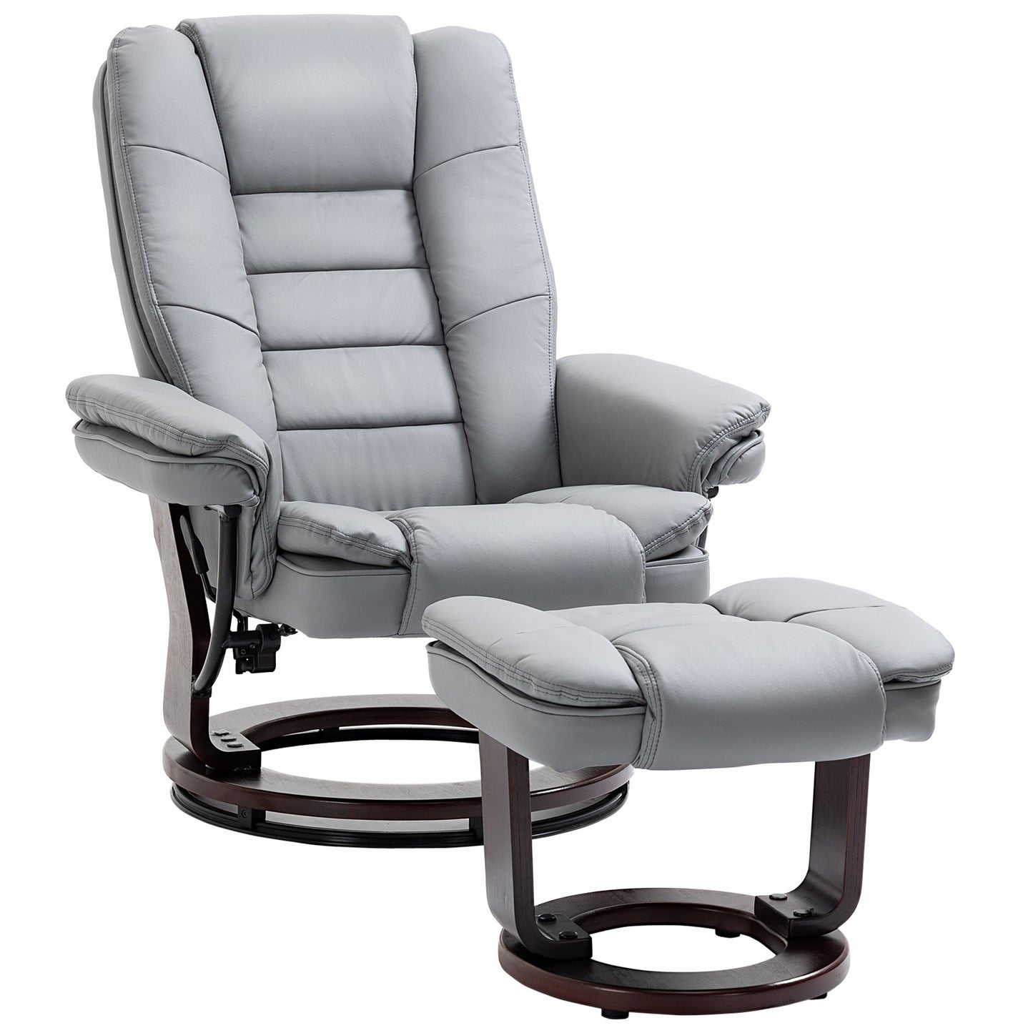 HOMCOM Recliner Chair With footstool, Recliner Armchair up to 130kg Weight Capacity, 135√Ç¬∞ Reclining Swivel Sofa Chair, PU Leather Ergonomic Couch Bed with Swivel Wood Base for Living Room, Grey