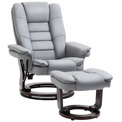 HOMCOM Recliner Chair With footstool, Recliner Armchair up to 130kg Weight Capacity, 135√Ç¬∞ Reclining Swivel Sofa Chair, PU Leather Ergonomic Couch Bed with Swivel Wood Base for Living Room, Grey