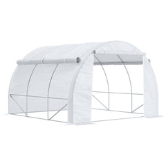 Outsunny 3 x 3 x 2 m Polytunnel Greenhouse with Roll-up Side Walls, Walk-in Grow House Tent with Steel Frame, Reinforced Cover, Zipped Door and 6 Mesh Windows for Garden, White