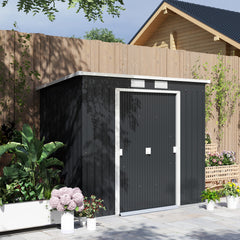 Outsunny 7 x 4ft Galvanised Steel Garden Shed, with Foundation Kit - Dark Grey