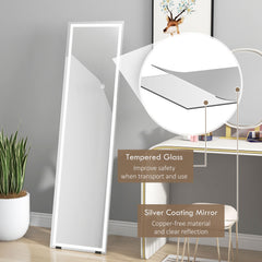 HOMCOM Standing Dressing Mirror with LED Lights, Wall Dressing Mirror for Bedroom with Dimmable and 3 Colour Lighting, White