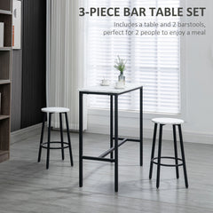 HOMCOM Three-Piece Marble-Effect Bar Table Set - White/Black