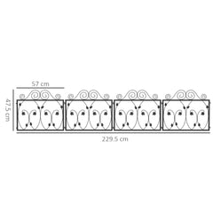 مجموعة Outsunny من أربع ألواح سياج معدنية مزخرفة بأوراق الشجر مقاس 57 سم - أسود