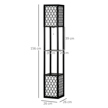 HOMCOM Floor Lamp with Shelves, Dual Light, Modern Tall Standing Lamps for Living Room, Bedroom, with Chain Switch, Bulb not Included, Black
