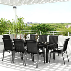 Outsunny 8 Seater Garden Dining Set with Stacking Chairs, Rectangular Tempered Glass Top, Garden Furniture Set, Outdoor Dining Table and Chairs for Patio, Balcony, Poolside, Black