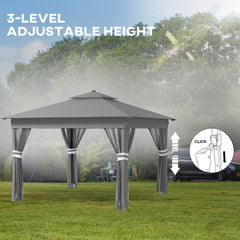 Outsunny 3 x 3(m) Pop Up Gazebo Party Tent with Solar-Powered LED Lights, Adjustable Event Shelter with Netting, Grey