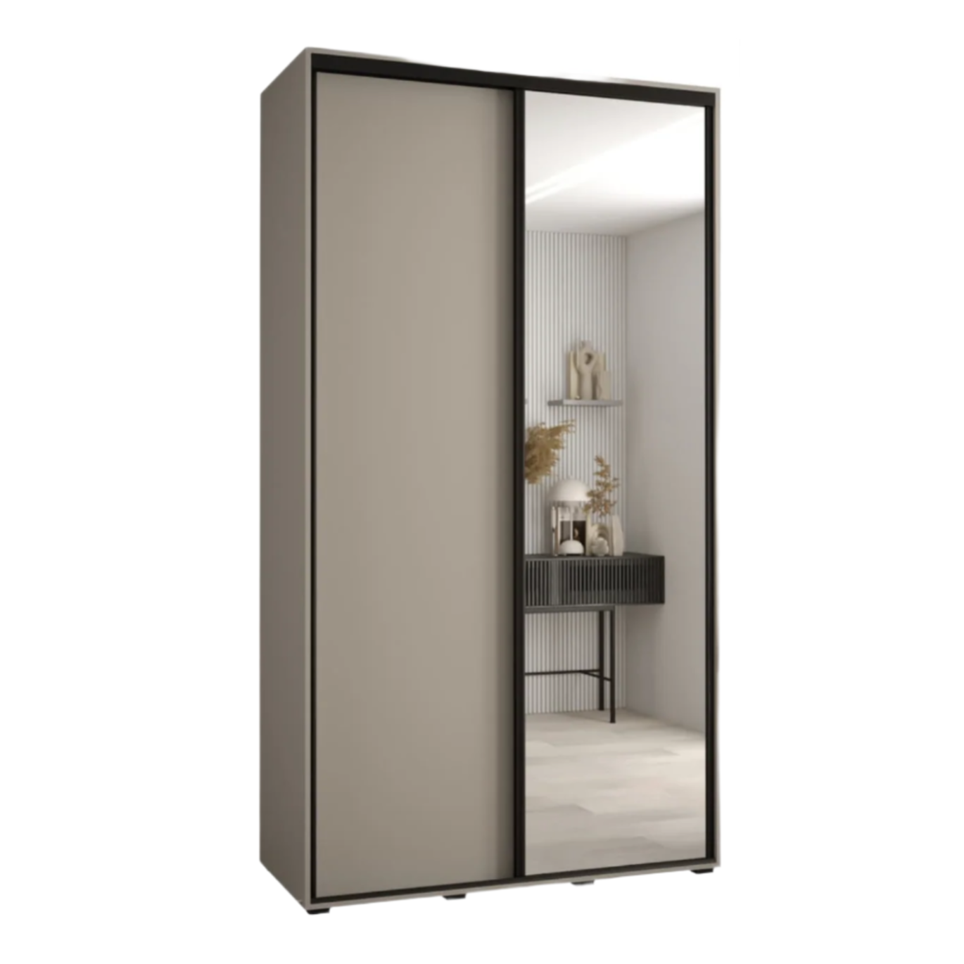 Sliding wardrobe with mirror door on a white background