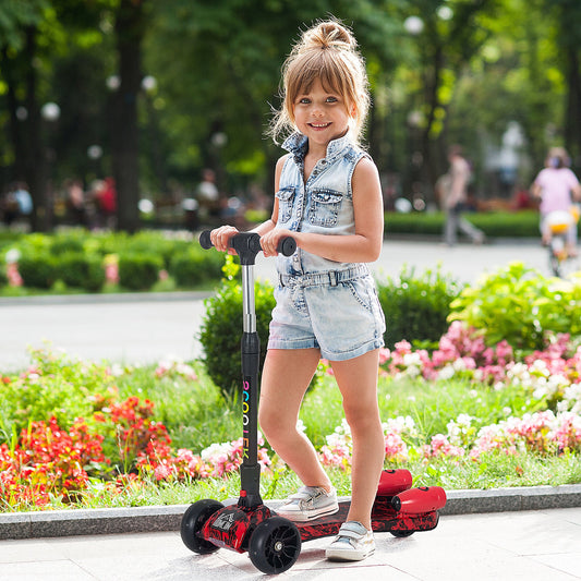 HOMCOM Kids Scooter, 3 Wheel Foldable Kick Scooter Adjustable Height w/ Flashing Wheels, Music, Water Spray for 3-6 Years, Red