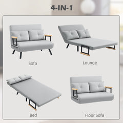 HOMCOM 4-in-1 Velvet-Feel Double Sofa Bed, with Pillows - Light Grey