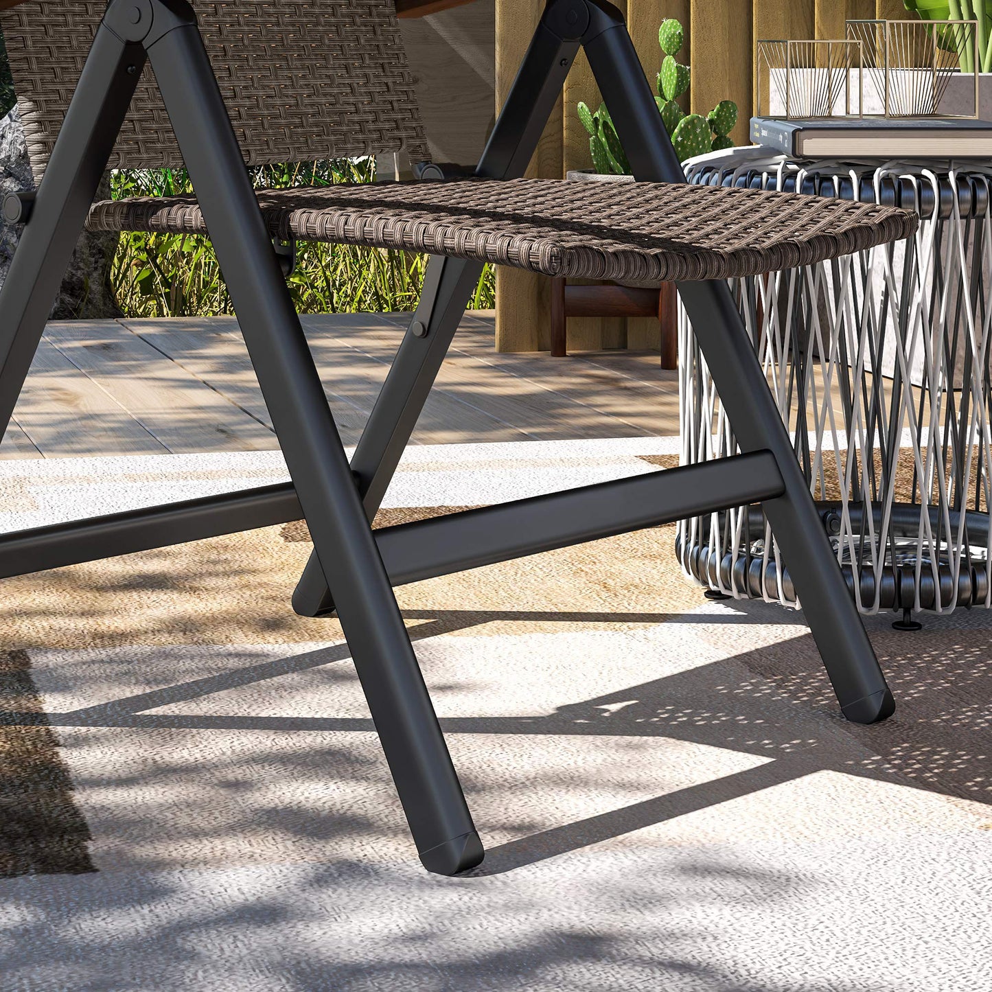 Outsunny Outdoor Folding Rattan Chair with Armrests, High Backrest, for Garden, Camping, Balcony, Porch - Brown