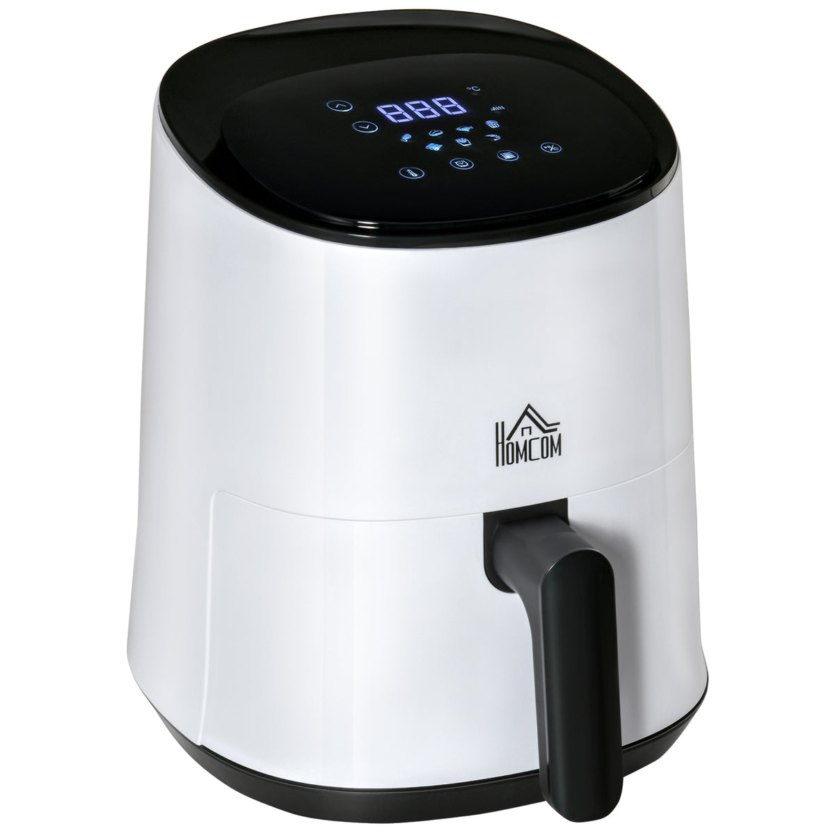 HOMCOM 2.5L Air Fryer, 1300W Air Fryer Oven with Digital Touch Display, Rapid Air Circulation, Adjustable Temperature, Timer and Dishwasher Safe Basket for Oil Less or Low Fat Cooking, White