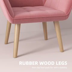 HOMCOM Accent Chair, Arm Chair with Wide Arms, Slanted Back, Thick Padding and Rubber Wooden Legs for Living Room, Pink