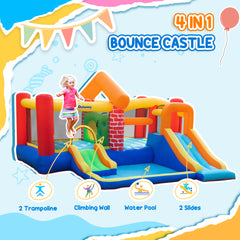 Outsunny 4 in 1 Kids Bouncy Castle Extra Large Double Slides & Trampoline Design Inflatable House Pool Climbing Wall with Blower Carrybag for Kids Age 3-8, 3.8 x 3.7 x 2.3m