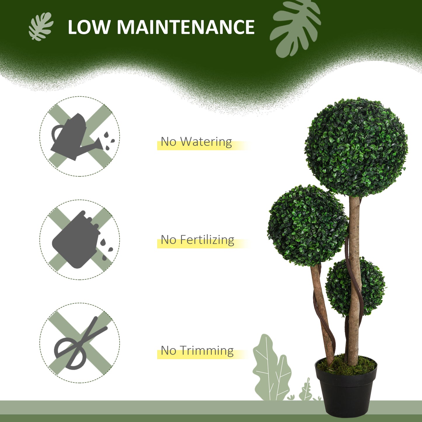 HOMCOM Decorative Artificial Tree Boxwood Ball Topiary Tree in Pot Fake Plant for Home Indoor Outdoor Decor, 90 cm, Dark Green