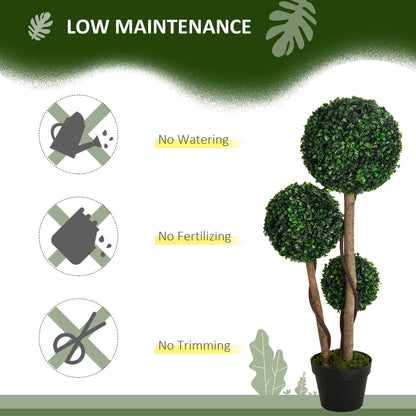 HOMCOM Decorative Artificial Tree Boxwood Ball Topiary Tree in Pot Fake Plant for Home Indoor Outdoor Decor, 90 cm, Dark Green