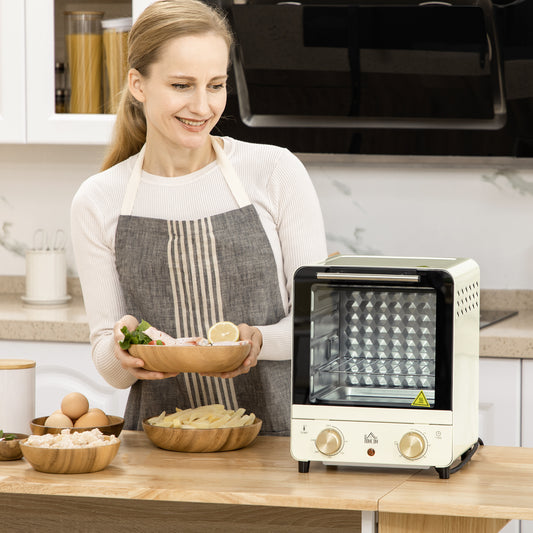 HOMCOM Mini Oven, 15 Litres Electric Oven and Grill with 60-230√¢‚Äû∆í Adjustable Temperature, 60 Minute Timer, Include Baking Tray, Wire Rack and Crumb Tray, 1000W, Cream White