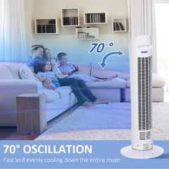 HOMCOM Tower Fan for Bedroom Cooling, 30 Inch Electric 70√Ç¬∞ Oscillating Fan with 3 Speed Settings, Standing Floor Fan for Home Office Indoor, White