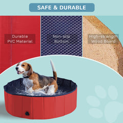 PawHut Foldable Dog Paddling Pool Pet Cat Swimming Pool Indoor/ Outdoor Collapsible Summer Bathing Tub Shower Tub Puppy Washer,  100 x 30H cm, Red