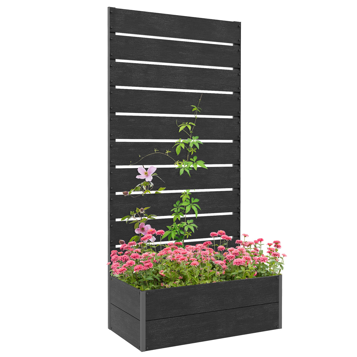 Outsunny 34 x 69.5cm Garden Planter Box, with Back Trellis, Black