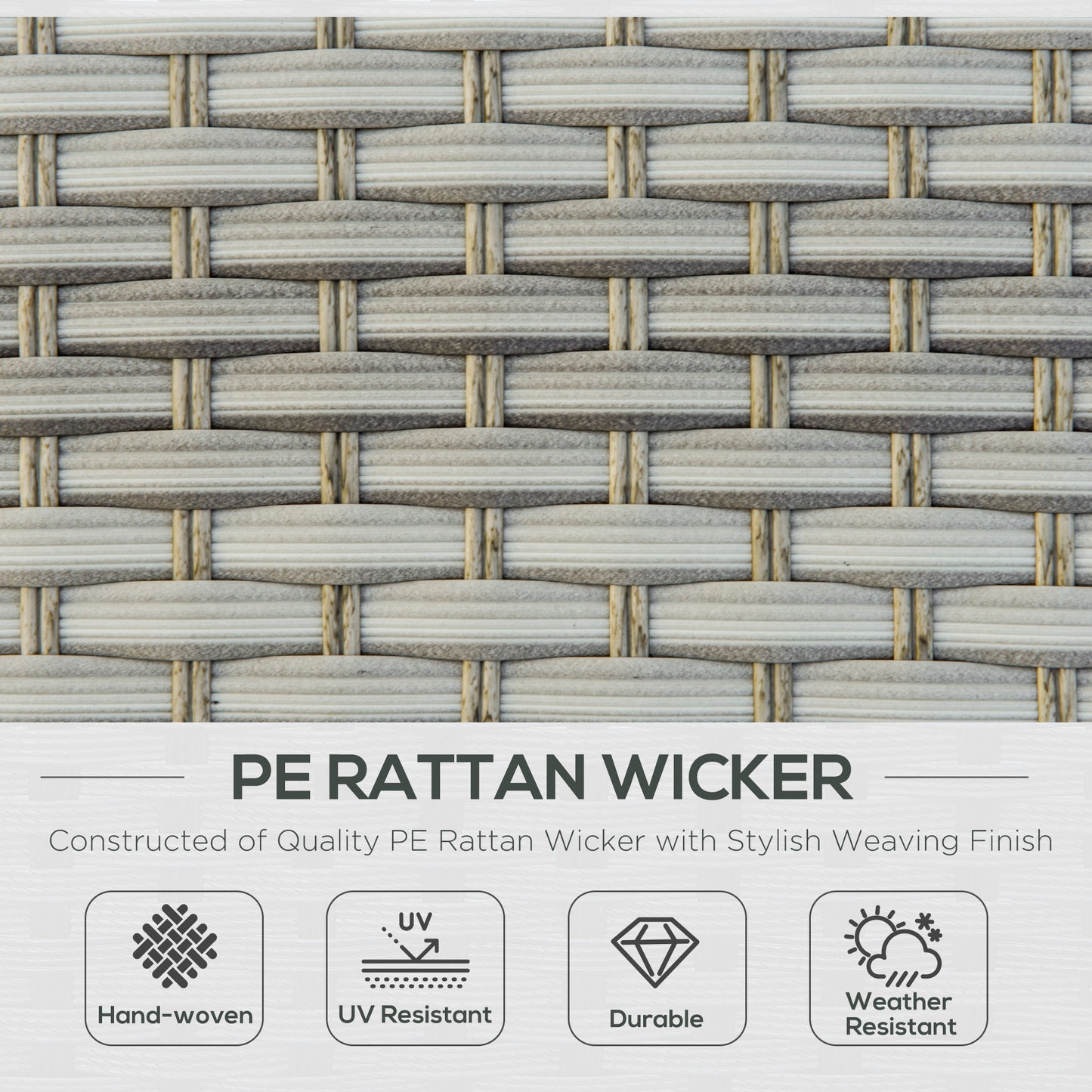 Outsunny 5-Seater Patio PE Rattan Corner Sofa Set, Outdoor Wicker Sectional Conversation Aluminum Frame Furniture Set w/ Padded Cushion, Tea Table with Ice Bucket, Light Grey