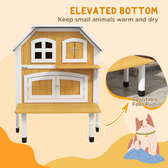 PawHut Outdoor Cat Shelter 2 Tiers Wooden Feral Cat House with Openable Asphalt Roof, Escape Doors, Terrace, for 1-2 Cats