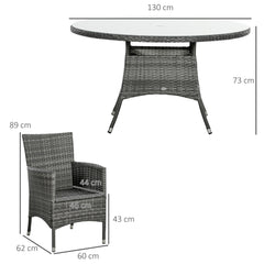 Outsunny Seven-Piece Rattan Dining Table, with Round Glass-Top Table