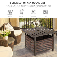 Outsunny Outdoor Rattan Wicker Patio Coffee Table w/ Umbrella Hole Suitable for Garden Backyard Brown